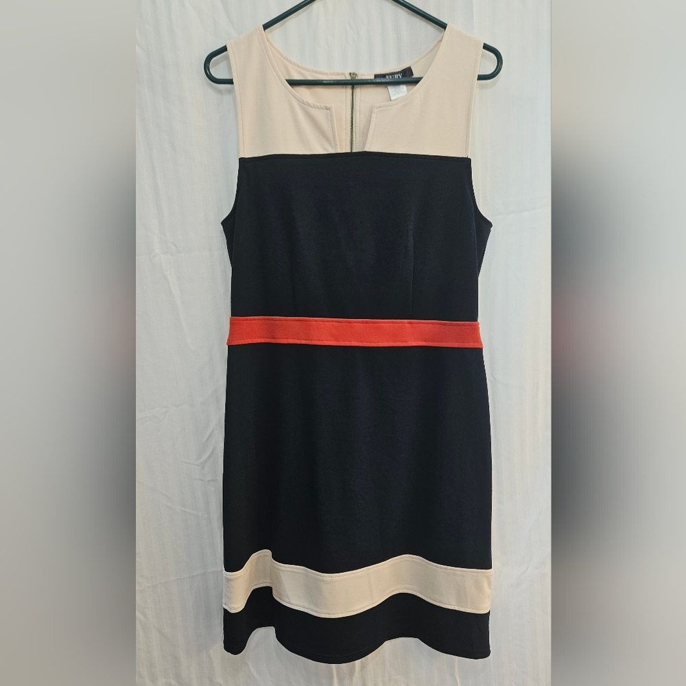 NWOT Fury Dress - Knit Lined Zip Cotton - Navy Ivory Orange - Size L Large